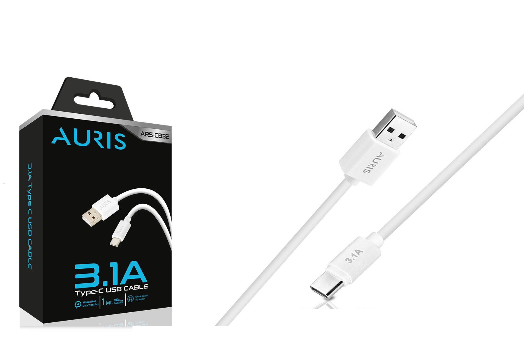 Auris CB32 3-1A Usb Type-C Data Şarj Kablosu